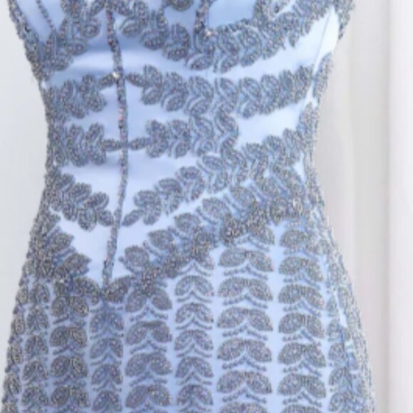 Luxury Beaded Blue Mermaid Evening Dress - Picture 4 of 4